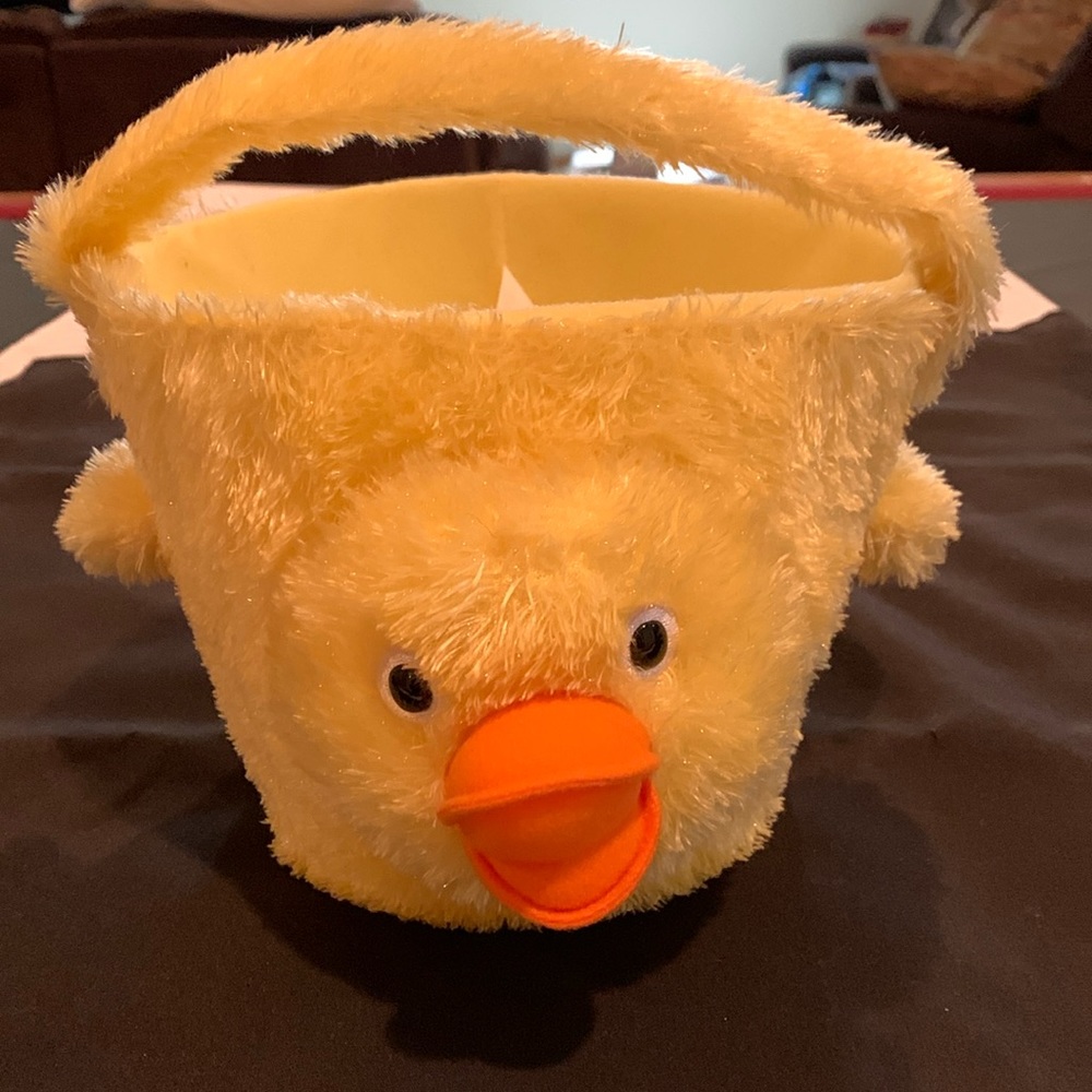 Easter Basket. Furry Yellow Duck